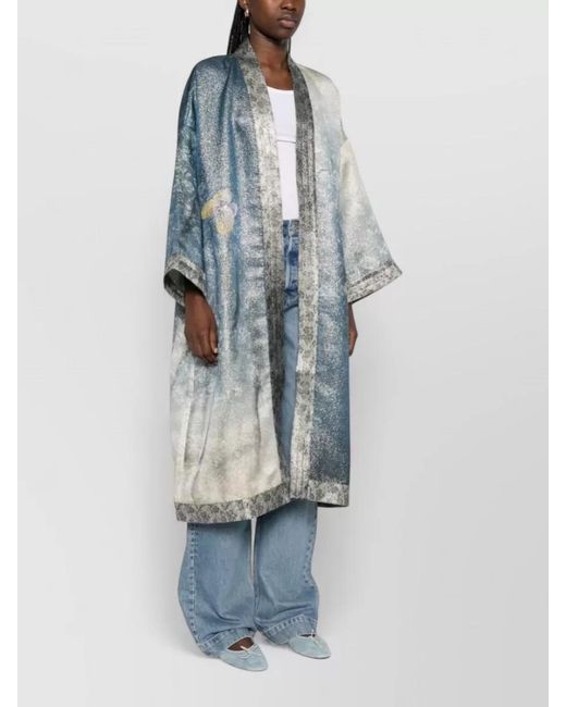 Pierre Louis Mascia Blue Floral Print Knee-Length Kimono Jacket