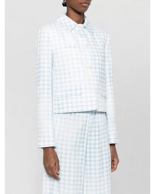 Ermanno Scervino Blue Checked Tailored Jacket Collared Neck