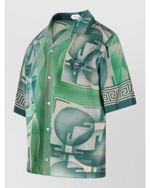 Versace Green Informal Silk Shirt Relaxed Summer Style for men
