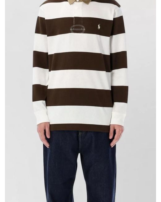 Polo Ralph Lauren Blue Heritage Rugby Shirt Striped Pattern Long Sleeves for men
