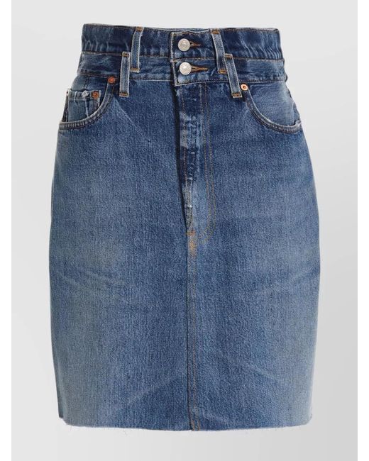 Re/done Blue High Waist Denim Skirt Pockets Belt Loops