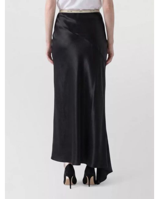 Céline Black Viscose Satin Asymmetric Mid-Rise Midi Skirt