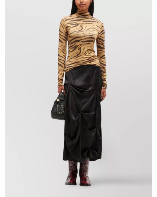 Ganni Natural Printed Turtleneck Top