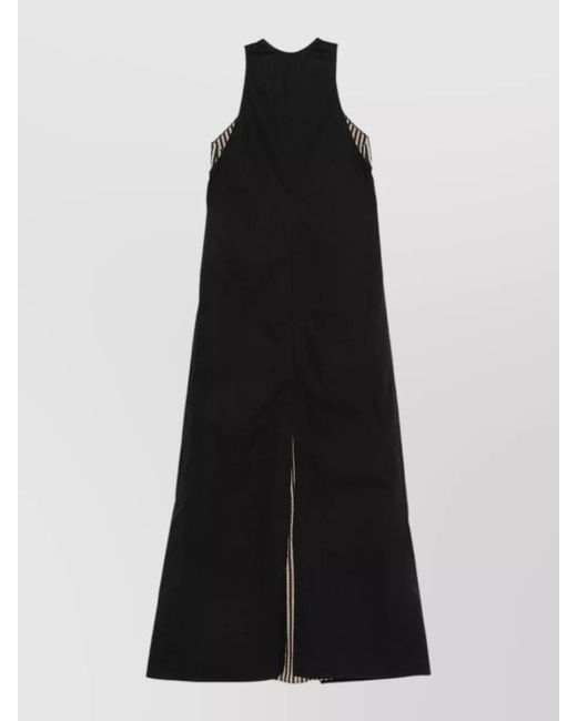 Alysi Black Long Dress Open Front Sleeveless V Neckline