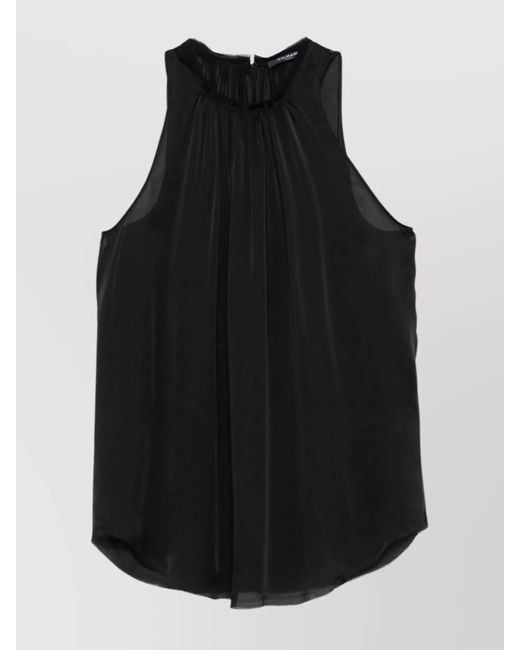 Balmain Black Silk Sleeveless Pleated Blouse