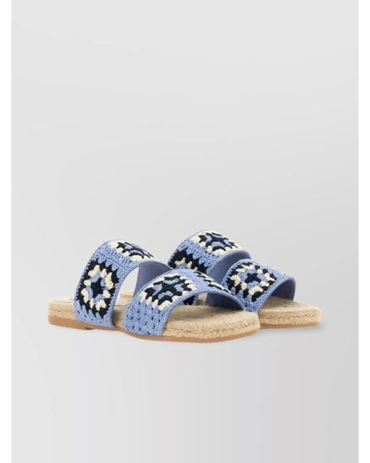 Manebí Blue Jute Crochet Dual Strap Flat Sandals
