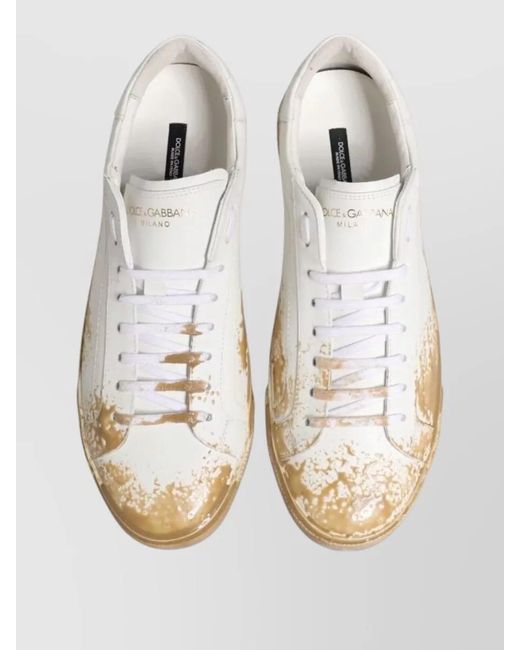 Dolce & Gabbana Natural Leather Paint Effect Low Top Sneakers for men