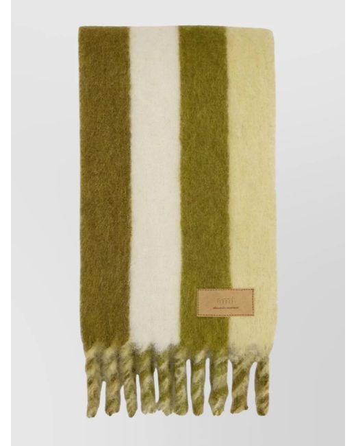 AMI Green Striped Wool Scarf