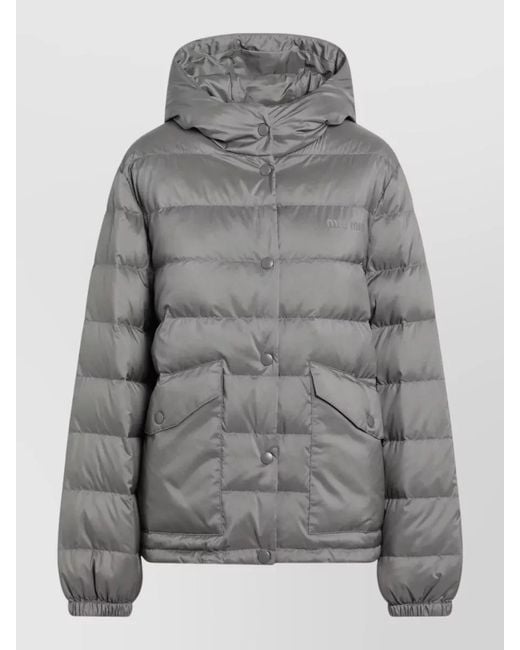 Miu Miu Gray Hooded Jacket Elasticated Cuffs Front Pockets