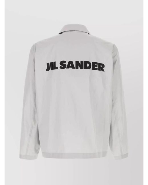 Jil Sander White Cotton Windbreaker With Point Collar And Front Pockets for men