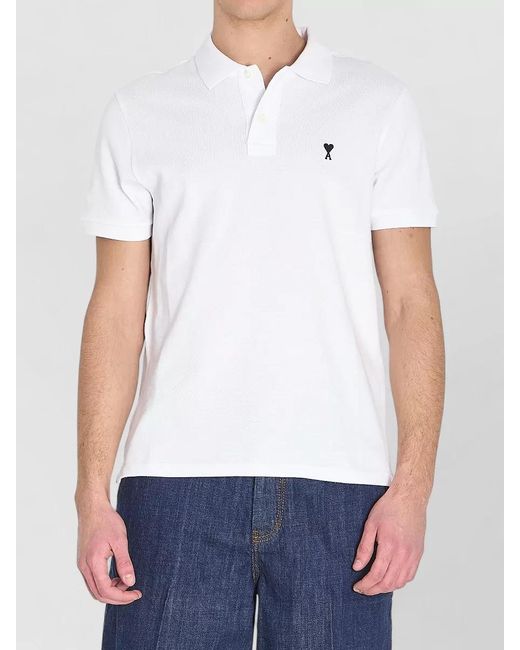 AMI Blue Cotton Piqué Polo Shirt for men