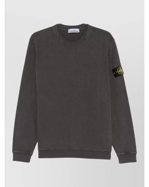 Stone Island Gray Logo Cotton Crewneck Sweatshirt Long Sleeves for men