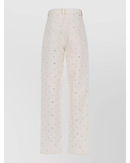 Golden Goose Deluxe Brand White Denim Straight-Leg High-Rise Crystal-Embellished Trousers