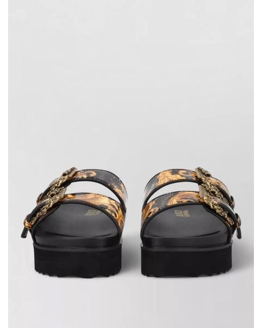 Versace Jeans Couture Black Platform Slides Sandals Arizona Buckles