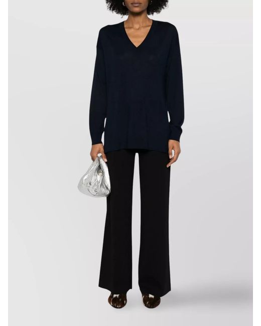 P.A.R.O.S.H. Blue V-Neck Ribbed Knitwear With Side Slits