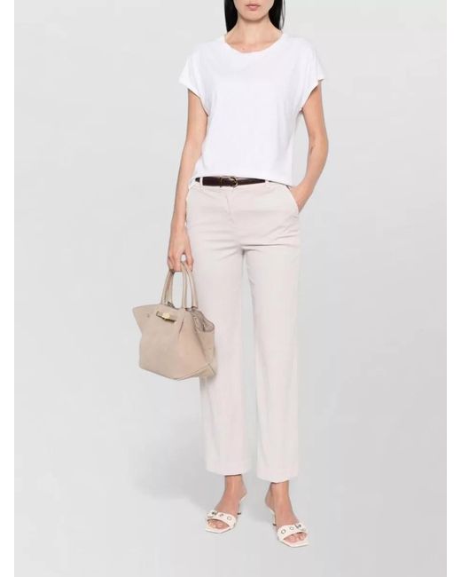 Via Masini 80 Pink Straight Leg Cotton Trousers Belt Loops