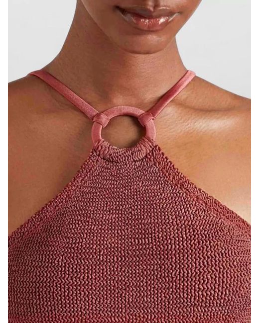 Hunza G Red Crinkled Halterneck One-Piece Swimsuit