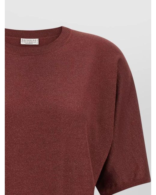 Brunello Cucinelli Red Sparkling Crew Neck Cashmere Silk Sweater