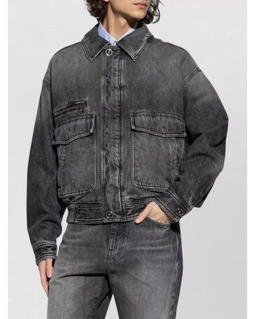 Versace Gray Silk Nylon Blend Jacket Pointed Collar for men