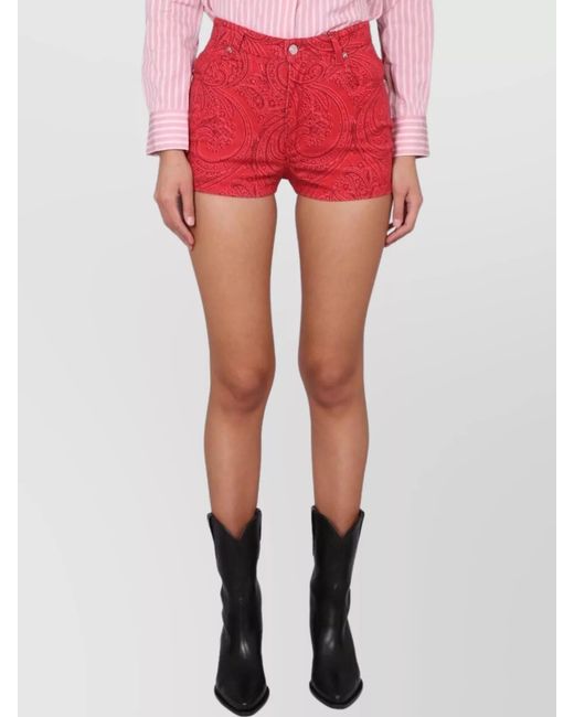 Etro Red Paisley Print Shorts