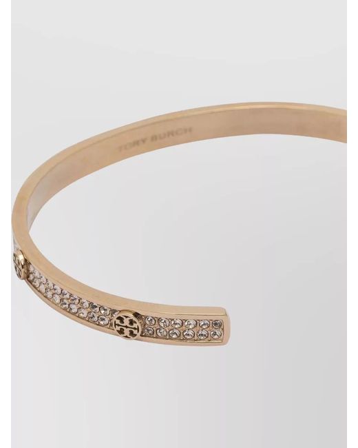 Tory Burch White Crystal Embellished Open Cuff Bracelet Set