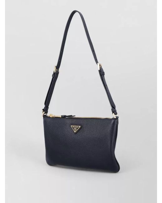 Prada Blue Shoulder Bag Leather Handle Metal Hardware