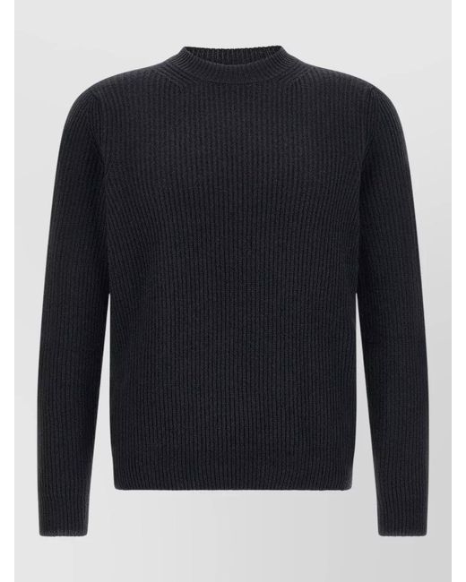 Zanone Blue Crew Neck Ribbed Knit Long Sleeve Sweater for men