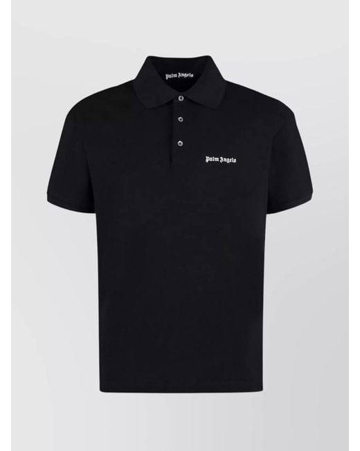 Palm Angels Black Cotton Piqué Polo Shirt for men