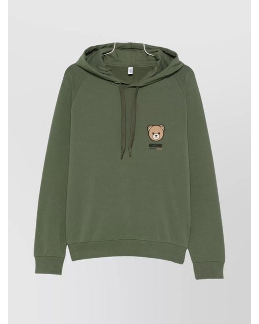 Moschino Green Ribbed Cuff Cotton Hoodie for men