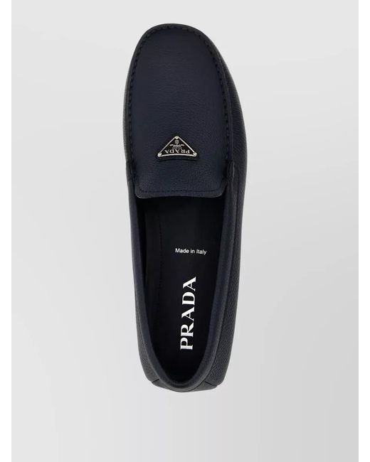 Prada Blue Hammered Leather Driver Loafers Textured Sole for men