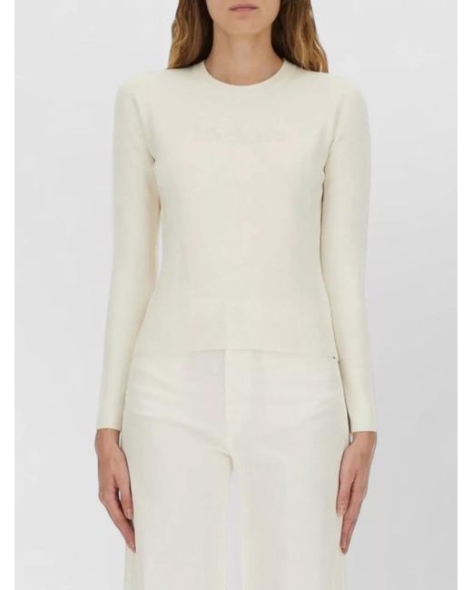 Max Mara White Logo Knit Crew Neck Long Sleeve Sweater