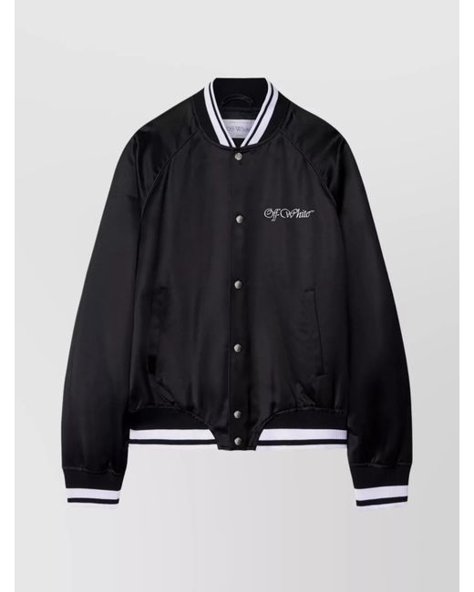Off-White c/o Virgil Abloh Blue Satin College Souvenir Bomber Jacket for men