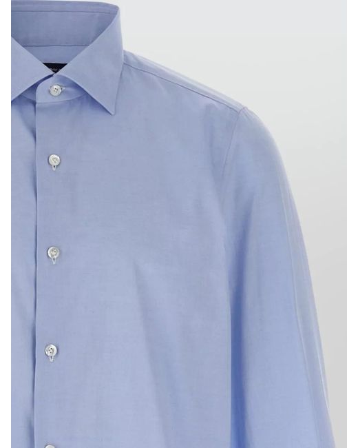 Finamore 1925 Blue Napoli Button Down Collar Long Sleeves Shirt for men