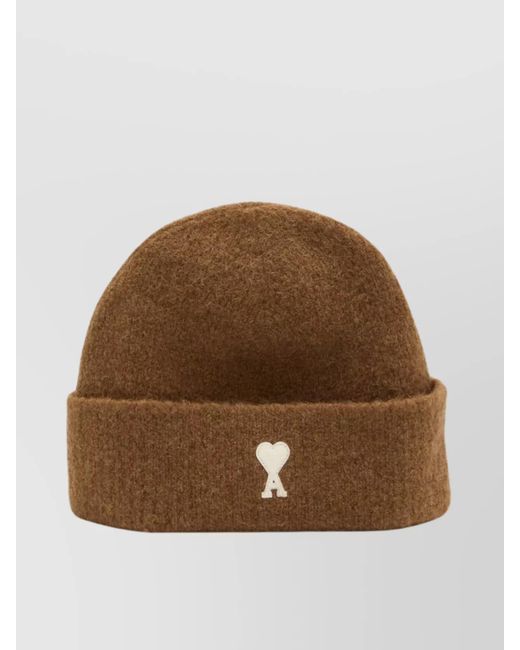 AMI Brown Knitted Alpaca Wool Blend Beanie for men