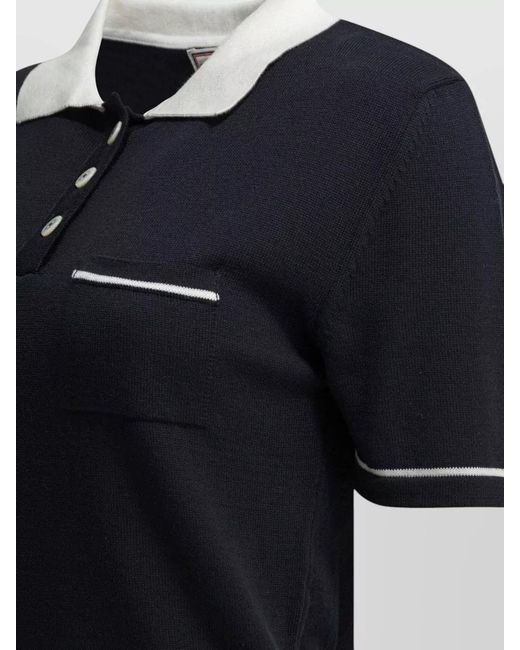 Ines De La Fressange Paris Black Knit Top Chest Pockets Contrasting Collar