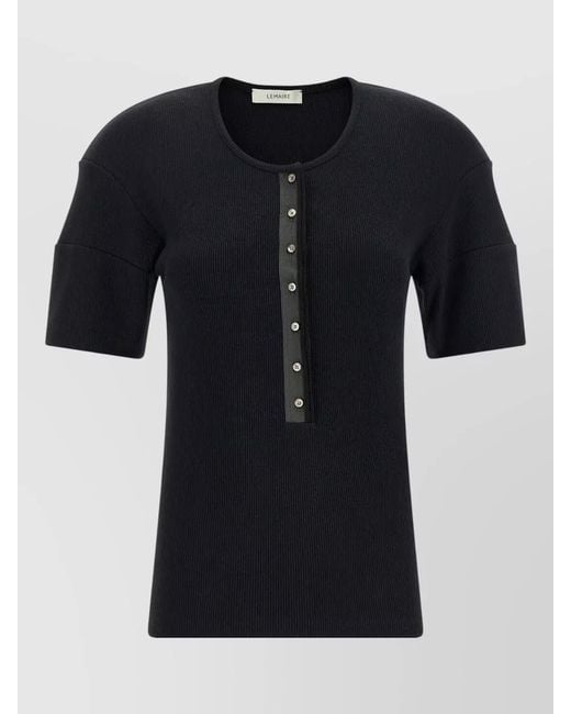 Lemaire Black Fine-Knit Fitted Henley Top