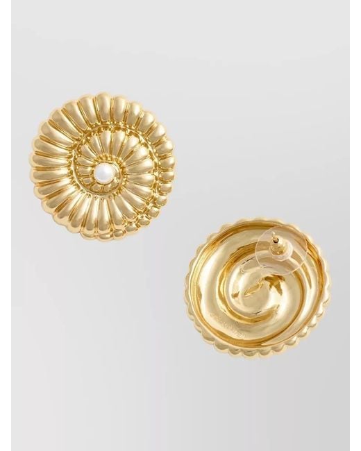 Self-Portrait Metallic Shell Pearl Brass Earrings Crystal Accents