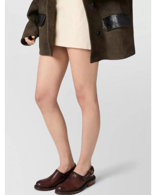Miu Miu Brown Leather Slingback Loafers Round Toe Studs