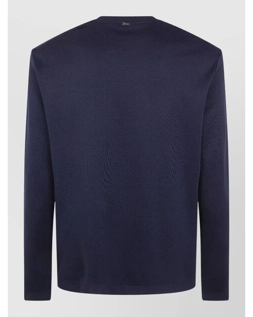 Herno Blue Long Sleeves Crew Neck Plain Knit Top for men