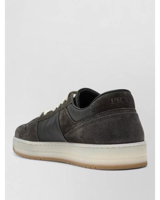 Prada Black Sneakers Round Toe Rubber Sole Suede Panels for men