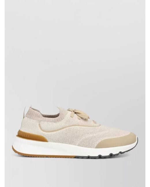 Brunello Cucinelli Natural Knitted Low-Top Sneakers for men
