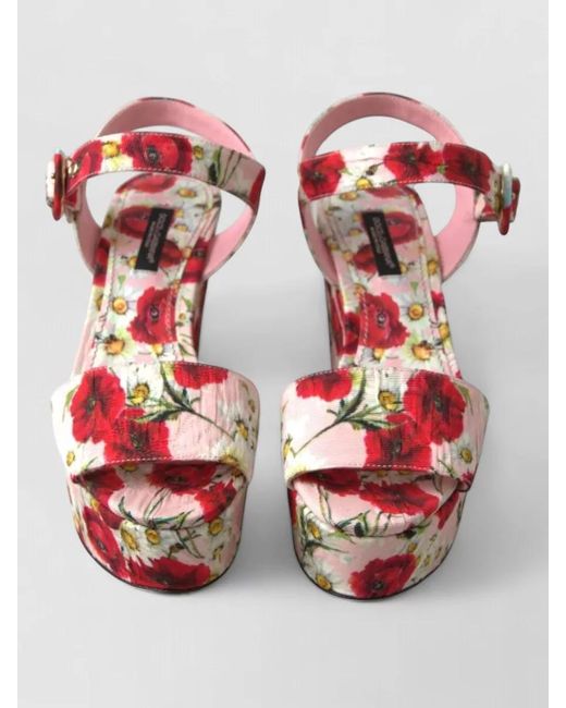 Dolce & Gabbana Pink Floral Print Wedge Sandals