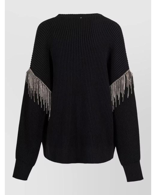 Sportmax Black Wool Cardigan Rhinestone Removable Sleeves V Neck