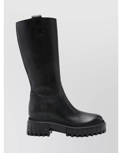 Hogan Black Leather Chunky-Sole Mid-Calf Boots