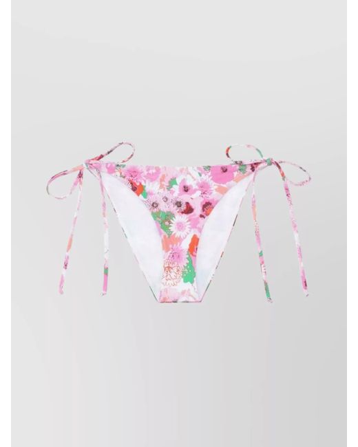 Ganni Pink Floral-Print String Bikini Bottoms