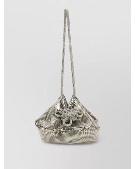 Kara White Crystal Mesh Bucket Bag