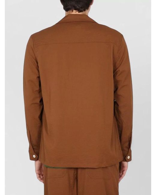 Howlin' By Morrison Brown Cotton Shirt Bowling Neck Chest Pockets for men