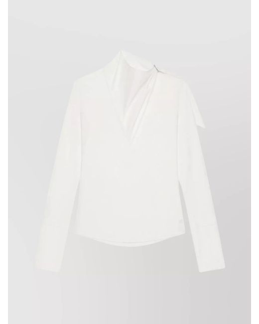 Courreges White Cotton Asymmetric Long-Sleeve Blouse