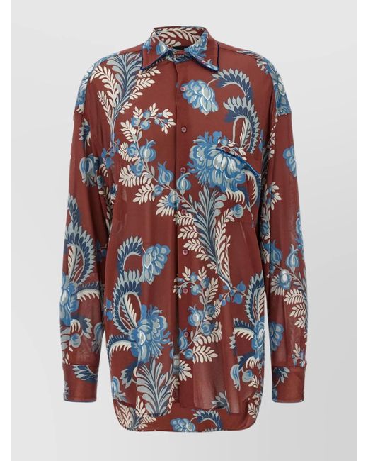 Etro Pink Floral Pattern Shirt With Chest Pocket