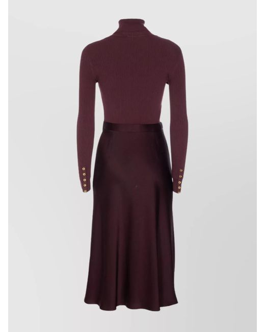 Elisabetta Franchi Purple High Neck Long Sleeve Ribbed Dress